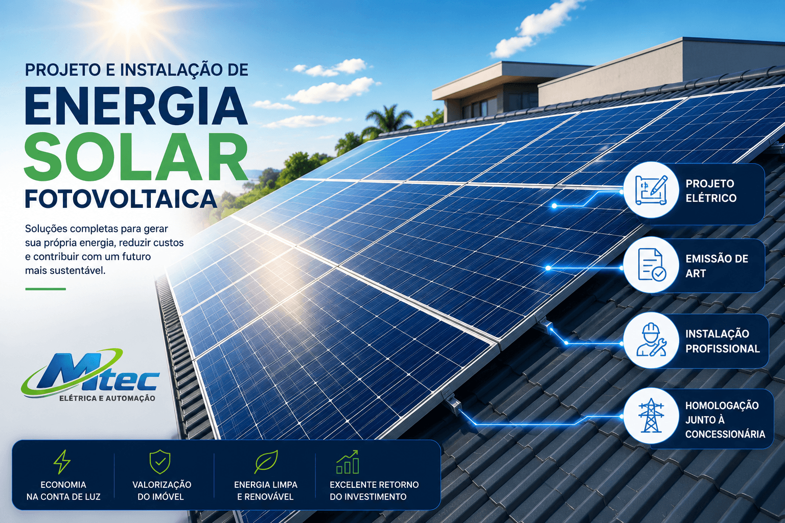 Projeto e instalação de energia solar fotovoltaica — Mtec Elétrica e Automação